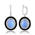 EARRING 14KW 11X9 Opal OVAL Black Frame