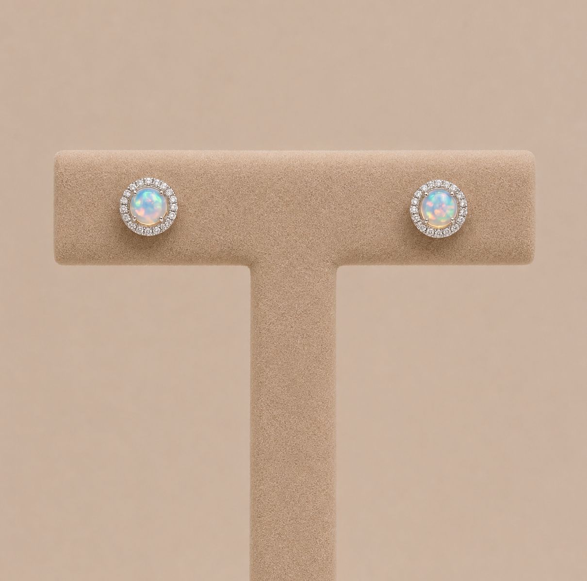Opal Diamond Halo Studs (October)