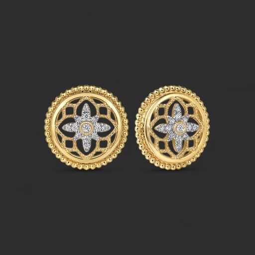 14K Yellow Gold Diamond and White Mother of Pearl Stud Earrings-Bujukan