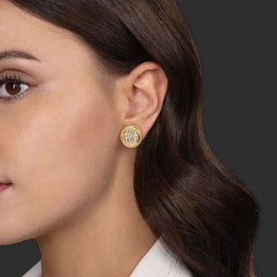 14K Yellow Gold Diamond and White Mother of Pearl Stud Earrings-Bujukan