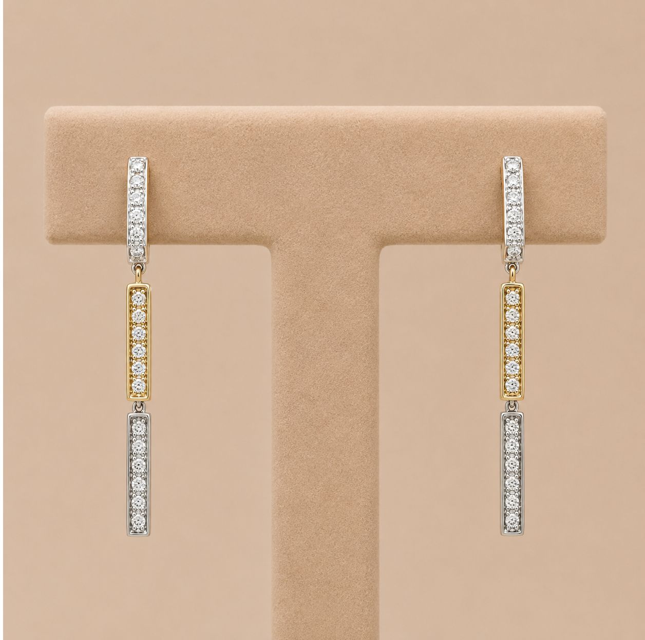 Two-Tone Long Line Diamond Earrings