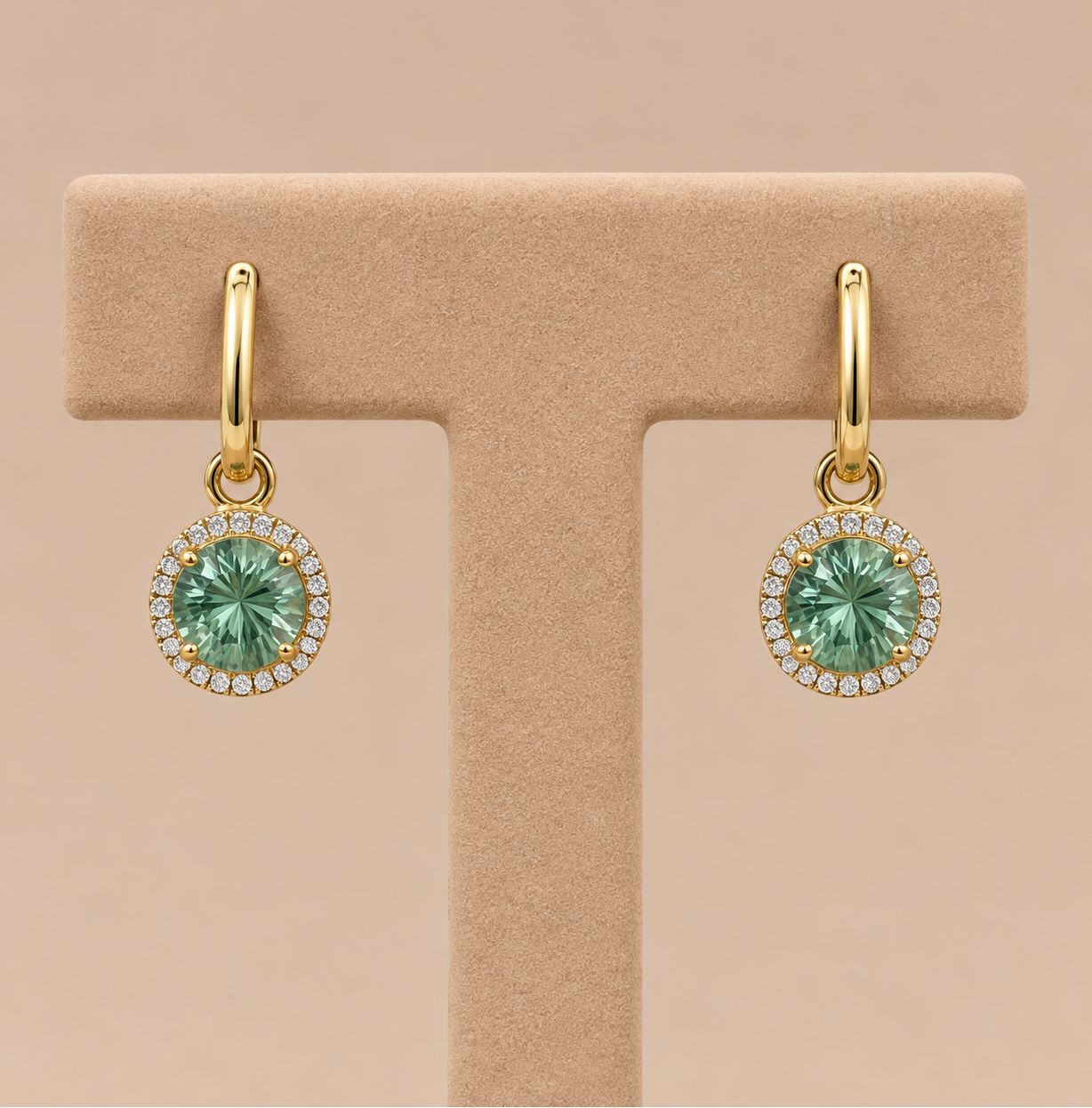 Fancy Green Sapphire Diamond Dangle Earrings