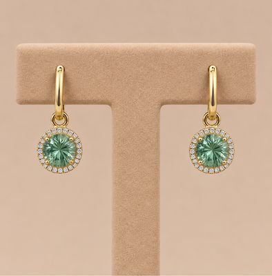 Fancy Green Sapphire Diamond Dangle Earrings