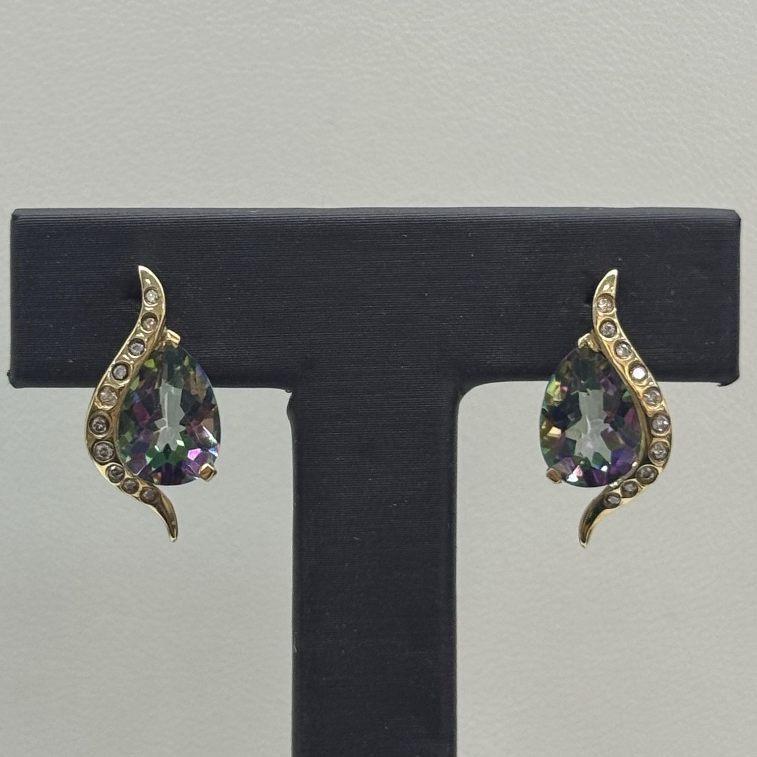 14KW/14KY Mystic Topaz Diamond Tear Drop Earrings, Colour: Yellow Gold
