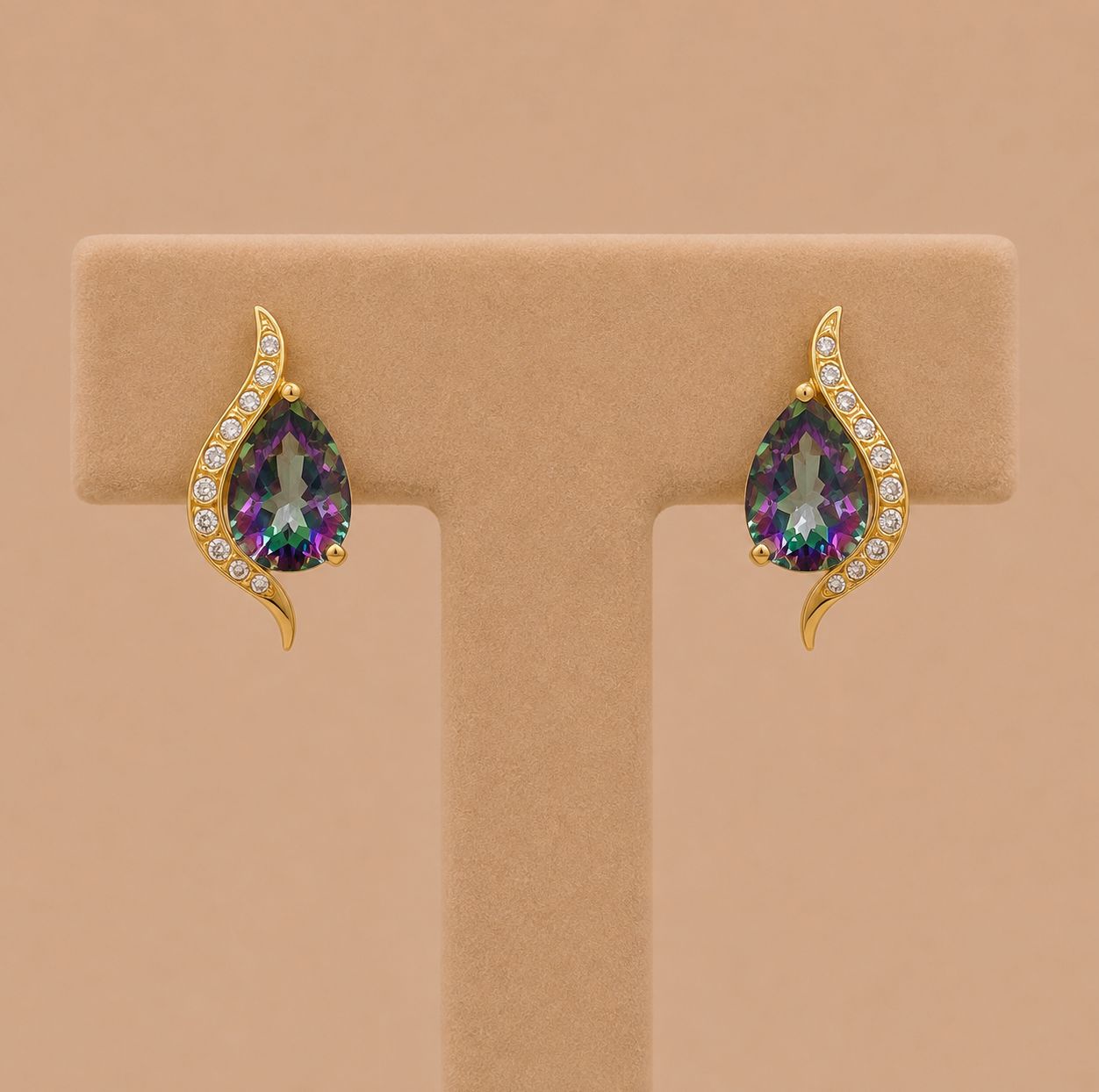 Gold Mystic Topaz Diamond Tear Drop Earrings, Colour: Yellow Gold