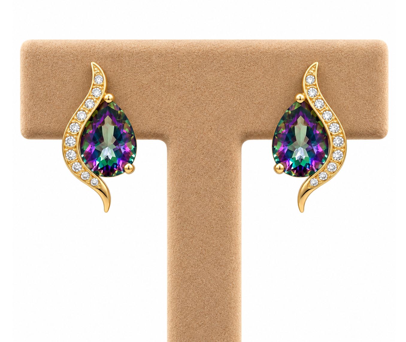 Mystic Topaz Diamond Tear Drop Earrings, Colour: 14k Yellow Gold