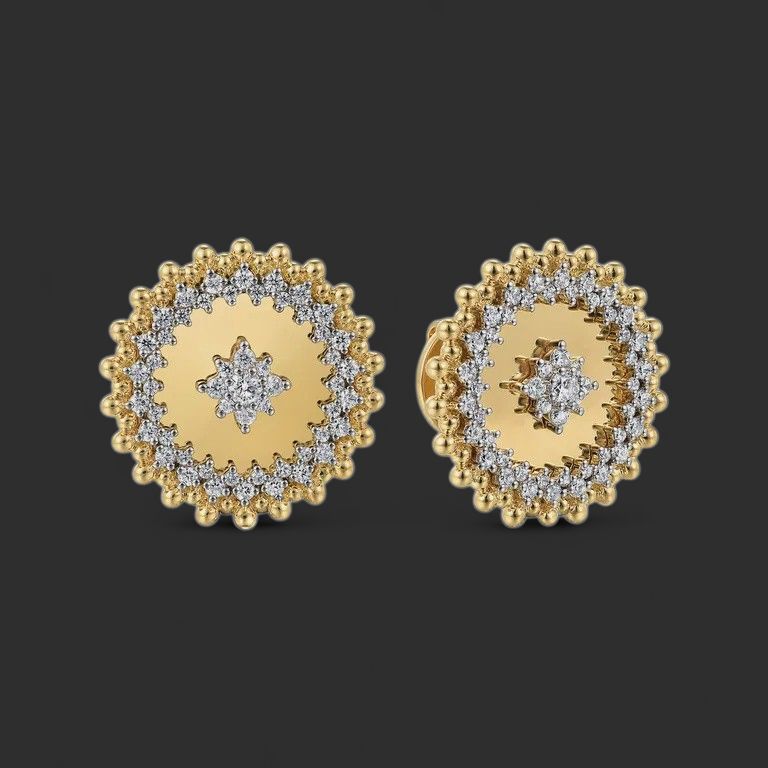 14K Yellow Gold and Diamond Medallion Stud Earrings-Bujukan