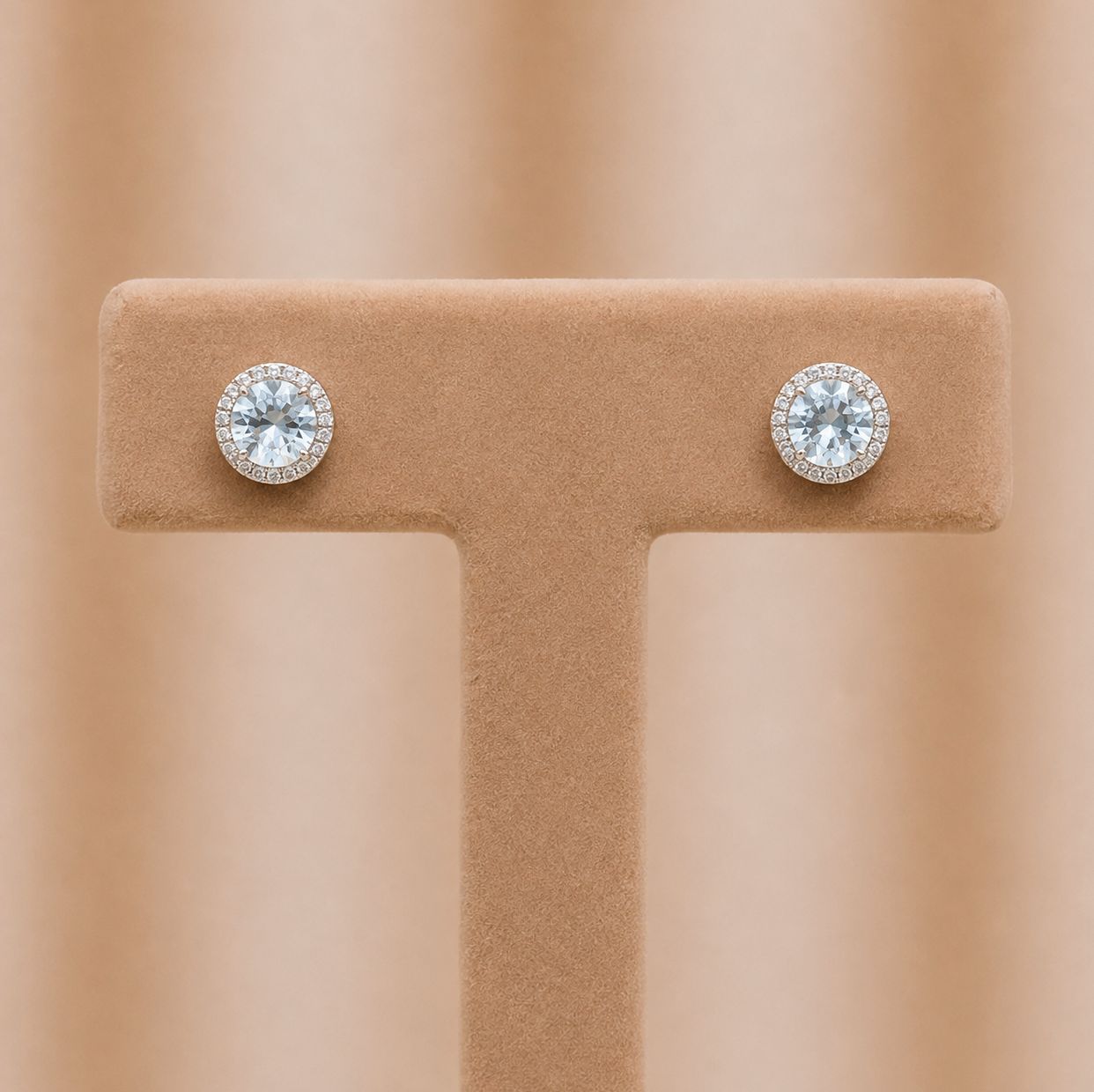 Aquamarine Diamond Halo Studs (March)