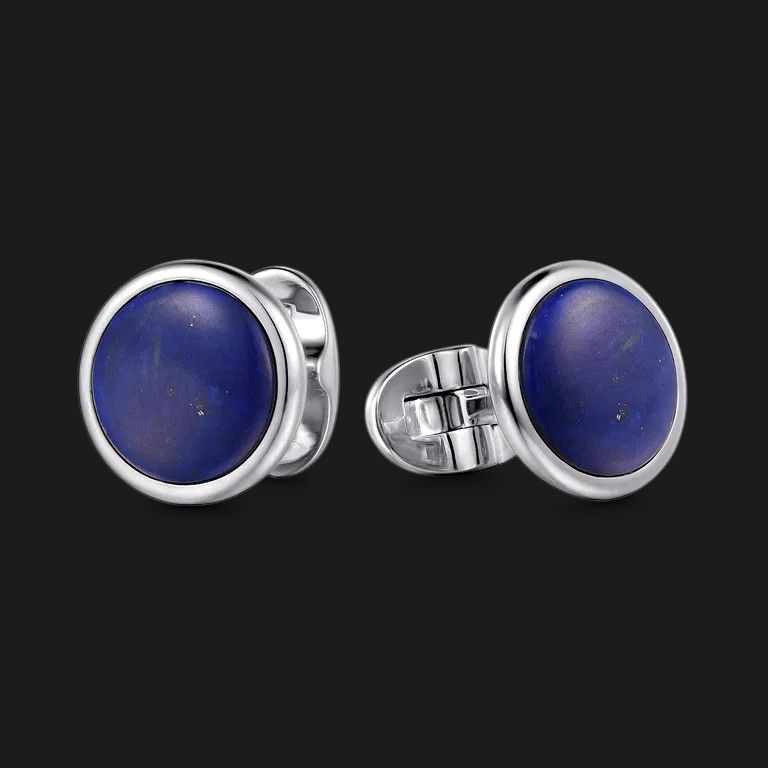 14K White Gold Round Lapis Cufflinks