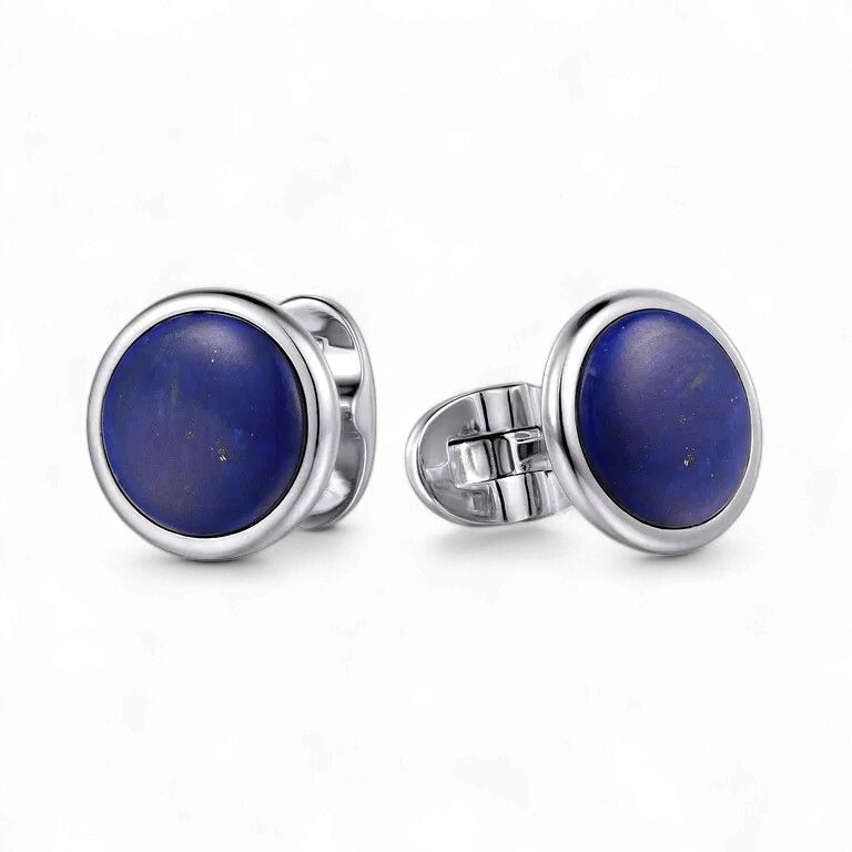 14K White Gold Round Lapis Cufflinks