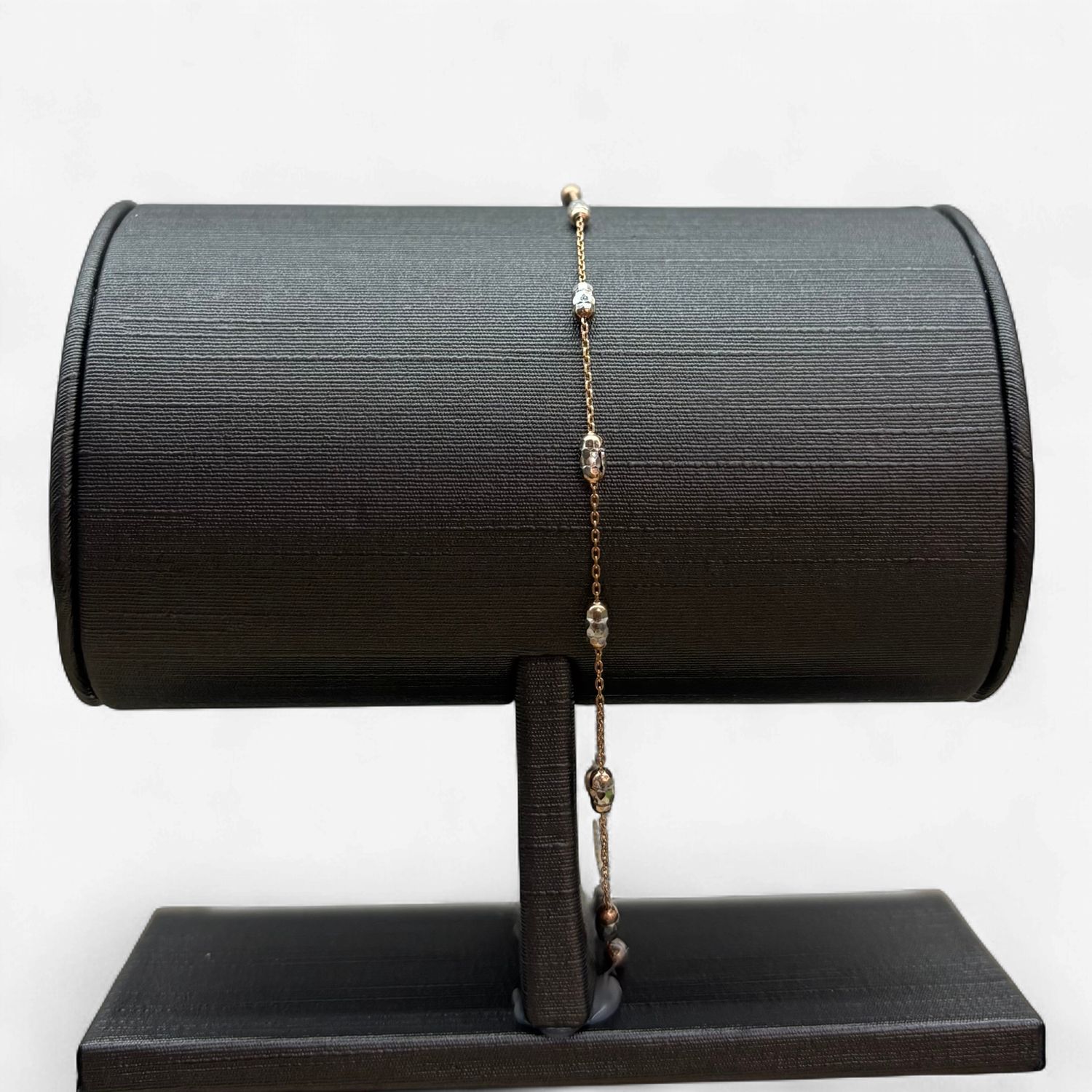 10k 2-Tone Gold Barrel Bead Anklet (1.7g)