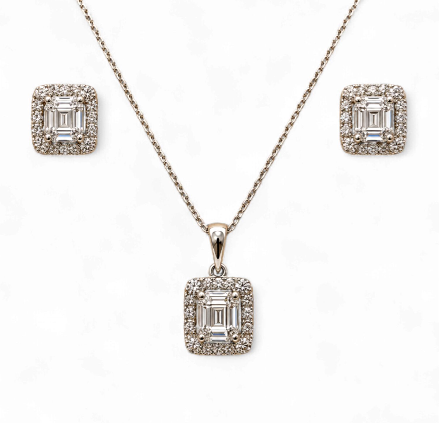 Framed Diamond Baguette Square Earrings
