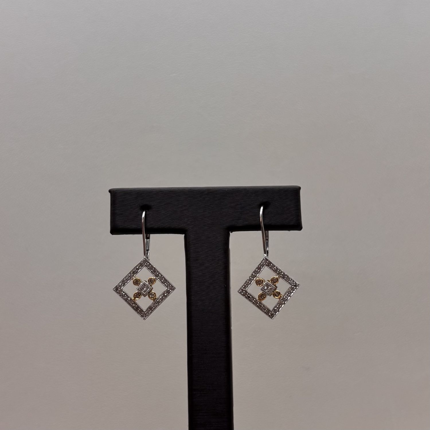 14KYW 2-Tone Diamond Square Cross Earrings