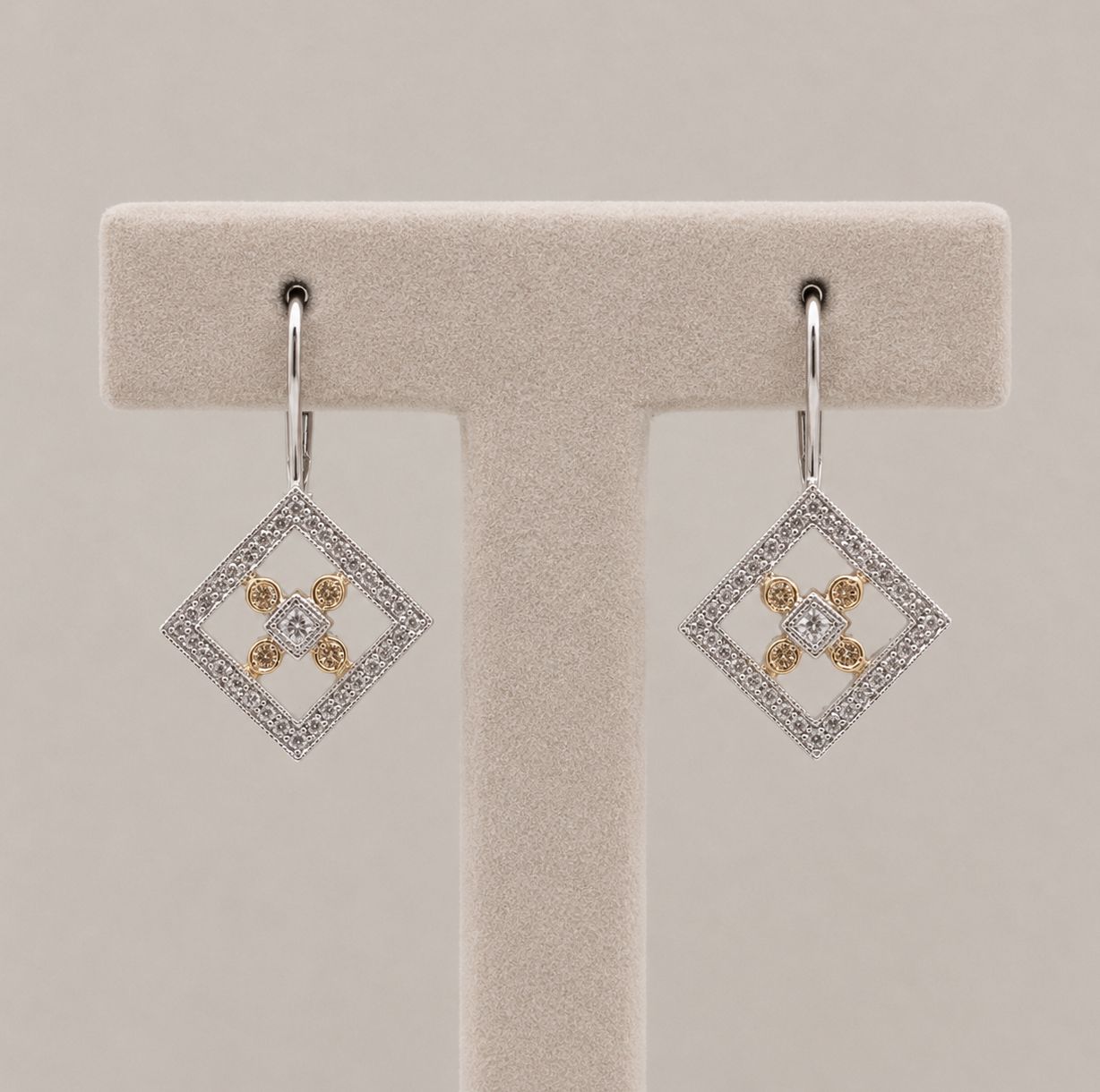 Two-Tone Diamond Square Cross Earrings