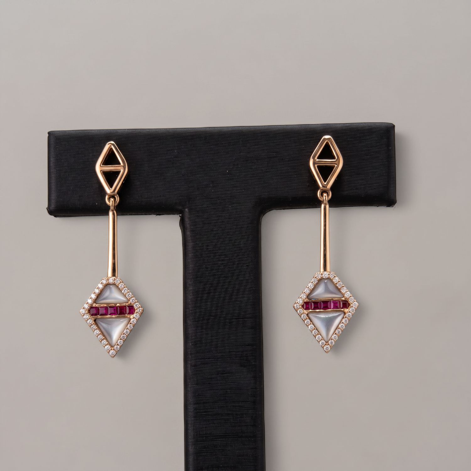Pearl Ruby &amp; Diamond Halo Kite Earrings
