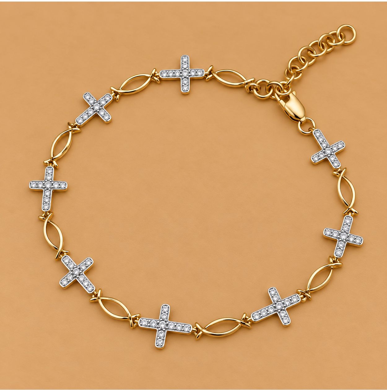 Gold Diamond Cross Bracelet (4.5g)
