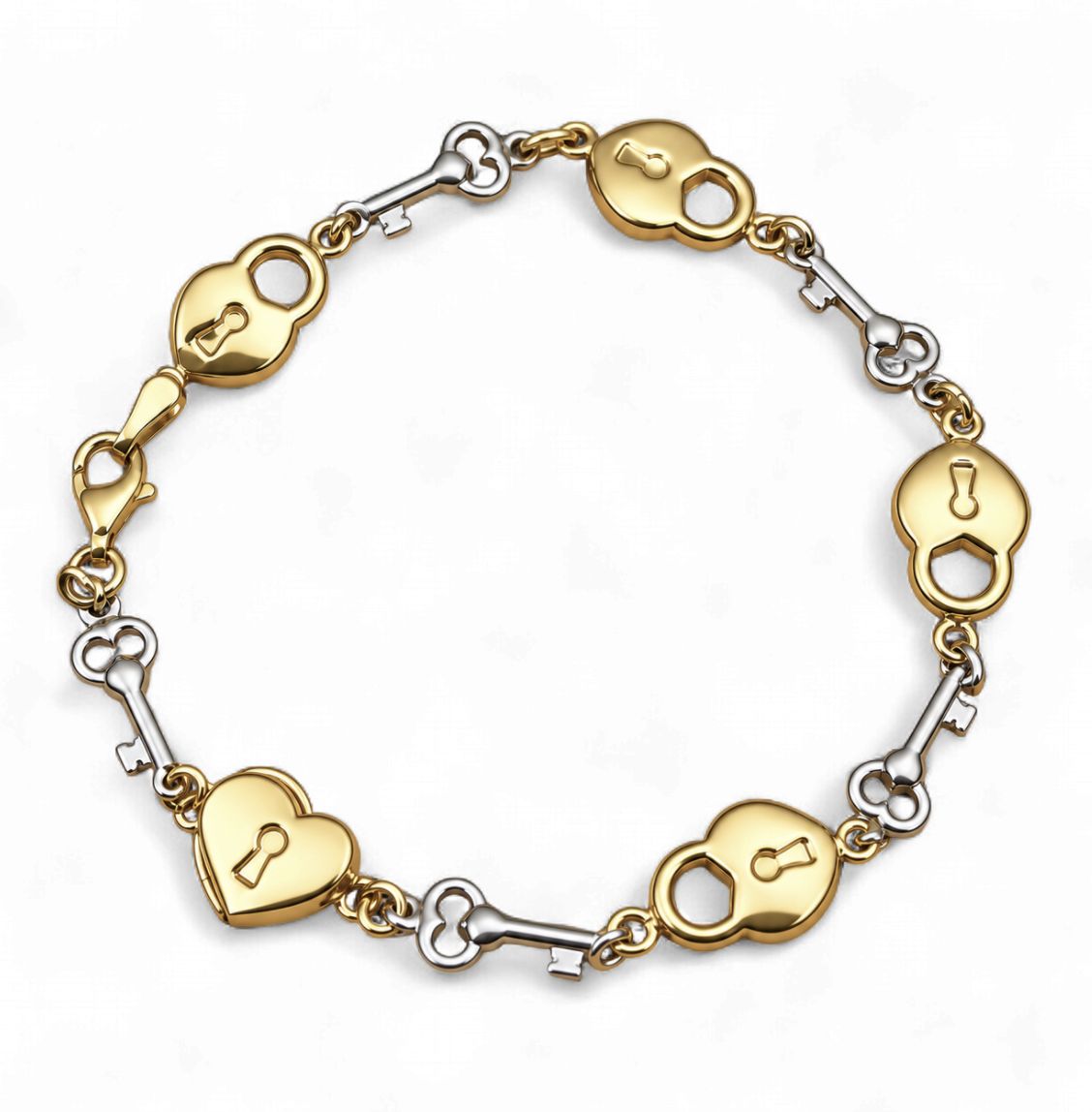 Key and Locket Alternating Bracelet (3.6g)