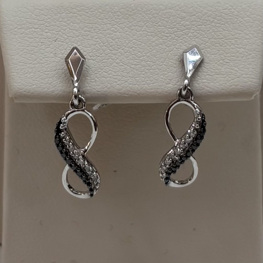 10KW Small Black Infinity Diamond Dangle Earrings