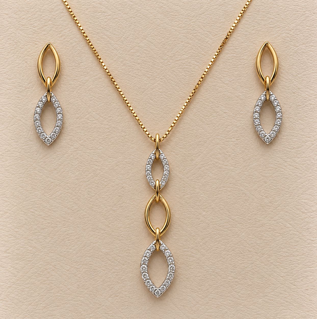 Two-Tone Diamond Triple Link Necklace