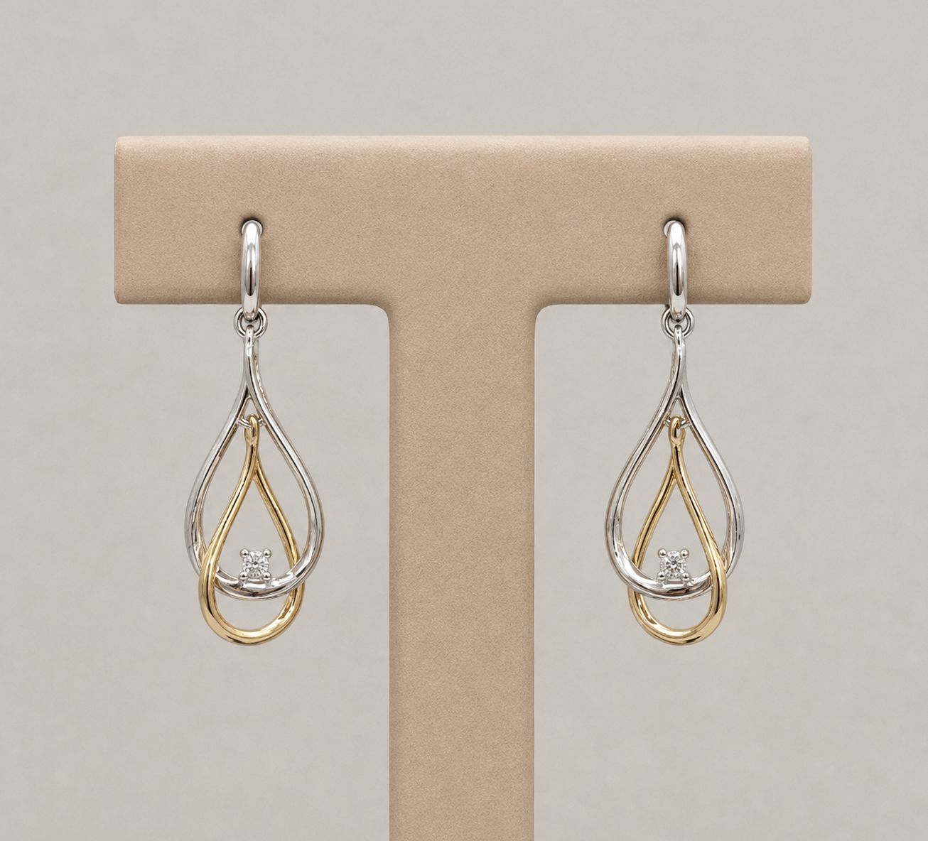Two-Tone Diamond Double Loop Earrings