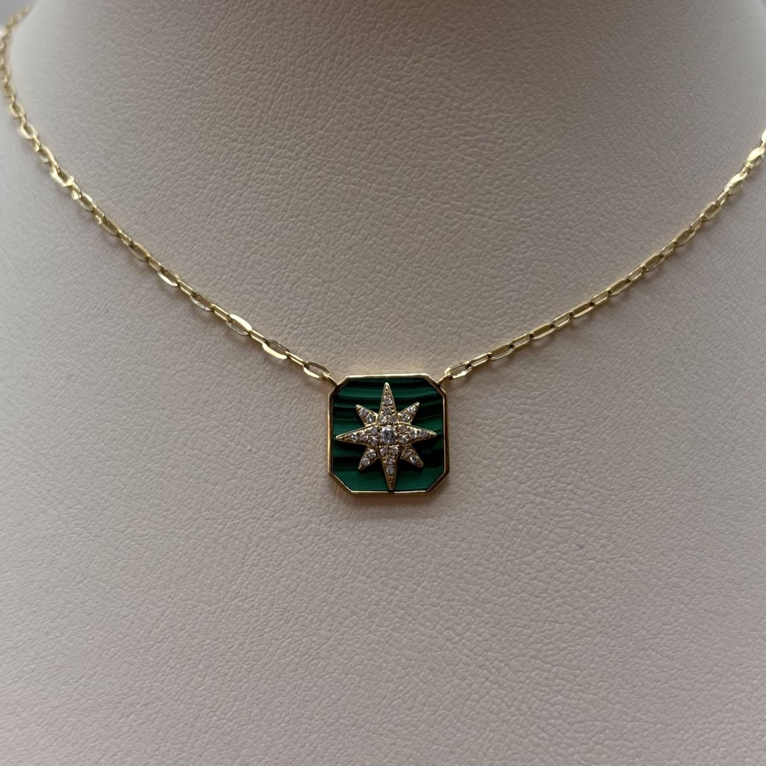 14KY Malachite &amp; Diamond Star Pendant
