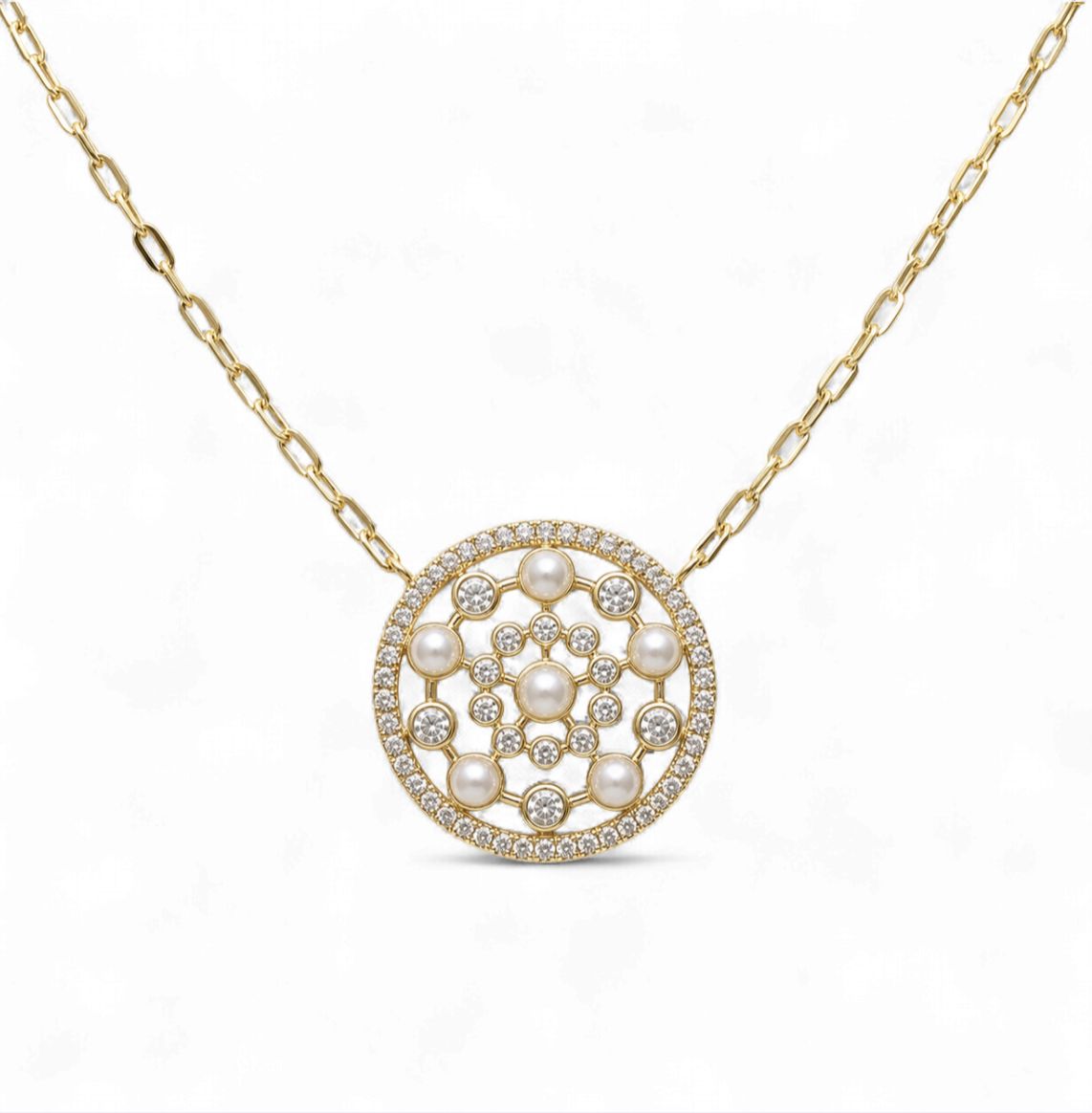 Flower of Life Pearl Diamond Pendant