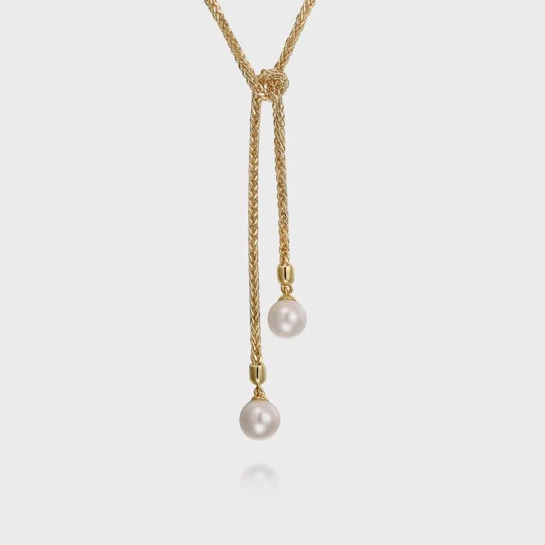 14K Yellow Gold Pearl Wrap Around And Tie Necklace