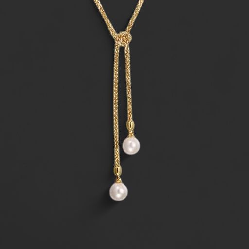14K Yellow Gold Pearl Wrap Around And Tie Necklace