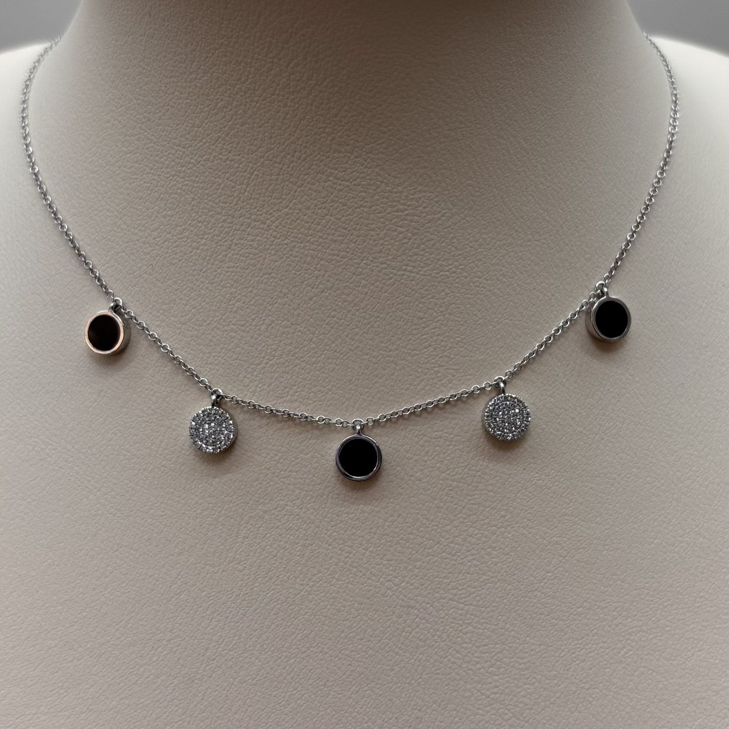 14KW Onyx &amp; Diamond Circle Necklace