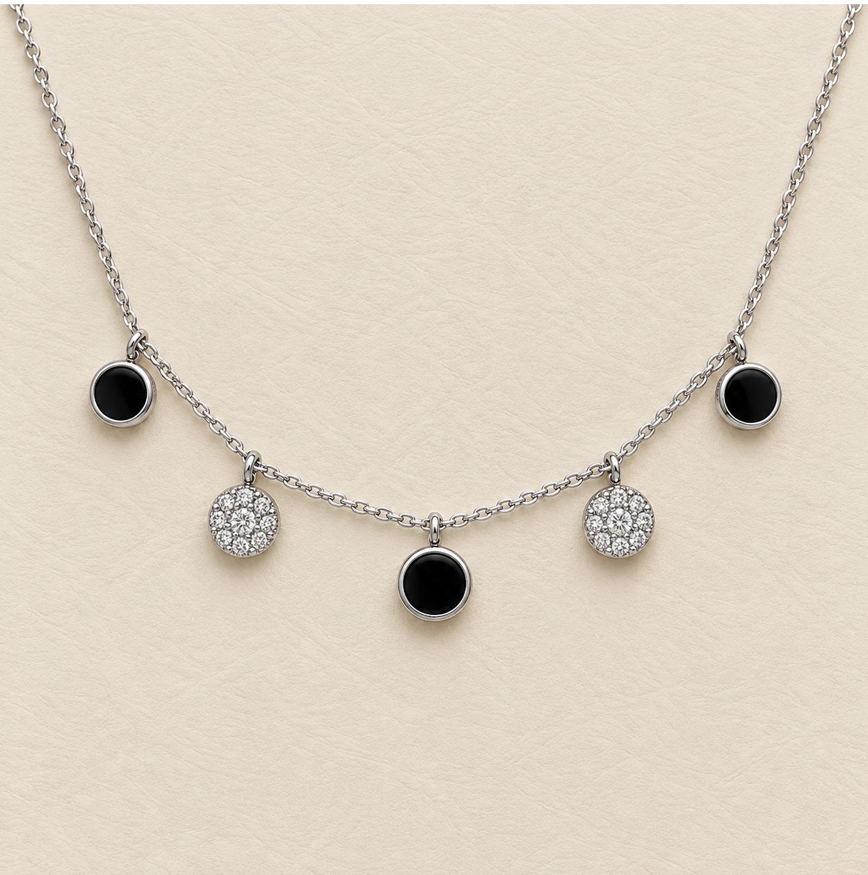 Onyx &amp; Diamond Circle Dangle Necklace