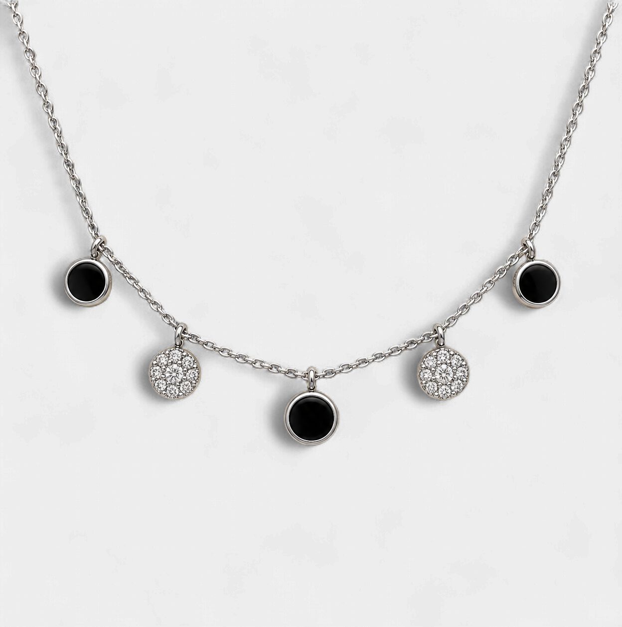 Onyx Circle Dangle Diamond Necklace