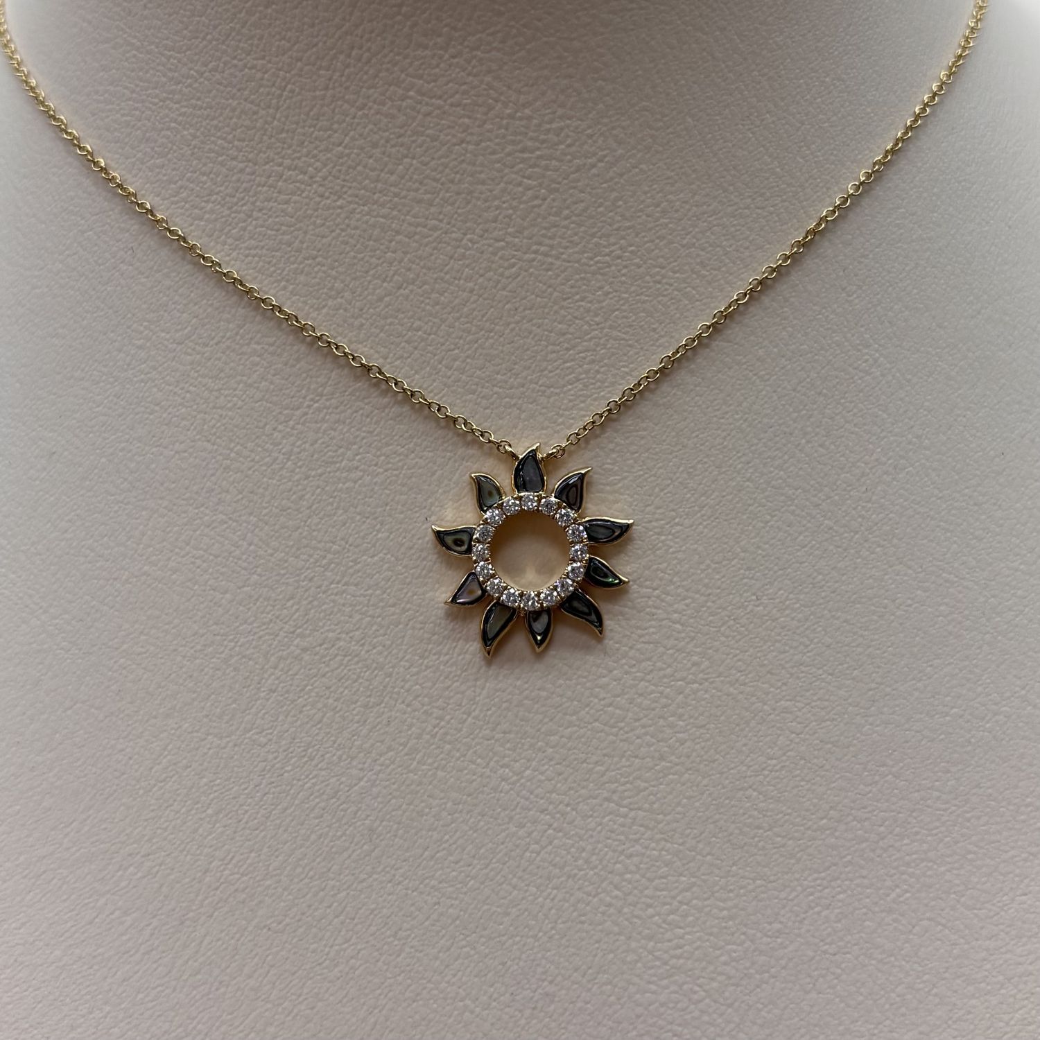 14KY Abalone &amp; Diamond Sun Necklace