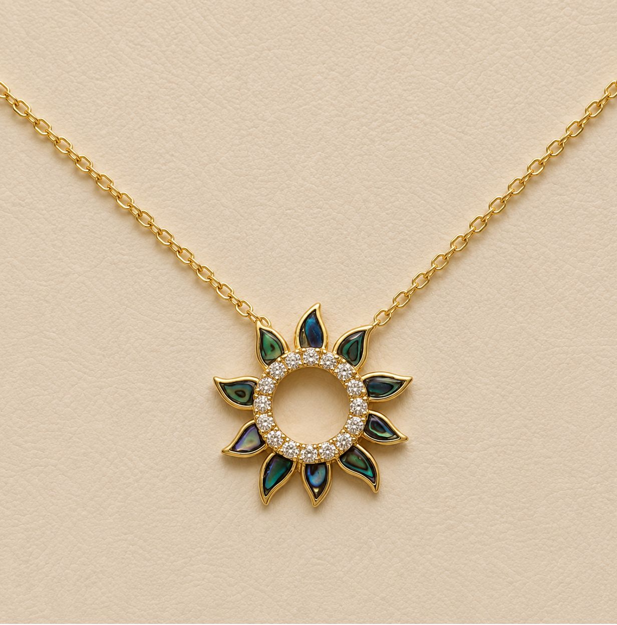 Abalone and Diamond Open Sun Pendant