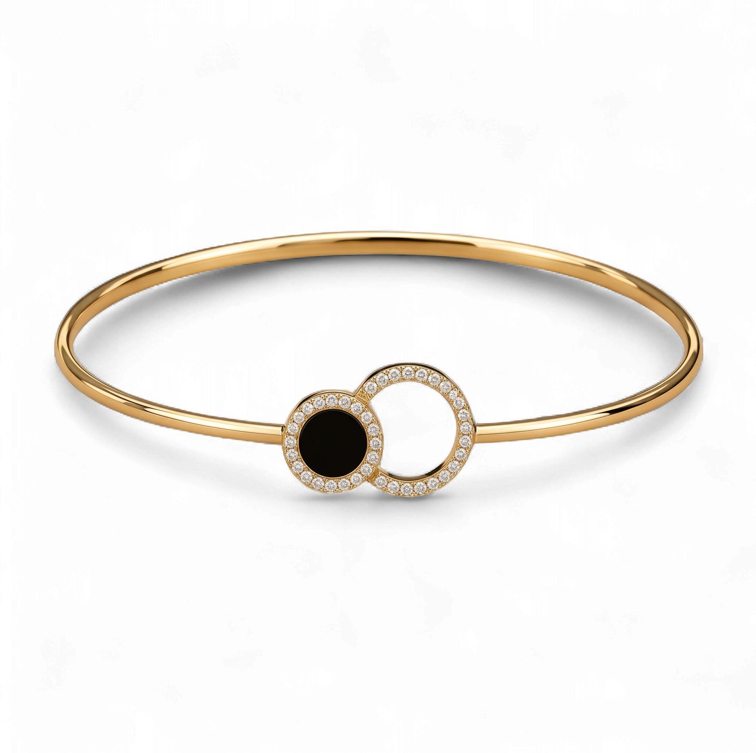 Double Circle Onyx and Diamond Dual-Wear Bangle