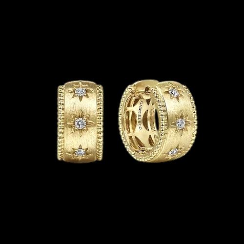 14K Yellow Gold Diamond Hoops