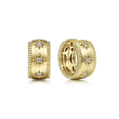 14K Yellow Gold Diamond Hoops