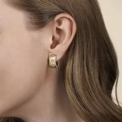14K Yellow Gold Diamond Hoops