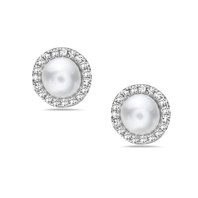 Pearl and Diamond Halo Stud Earrings Bassali