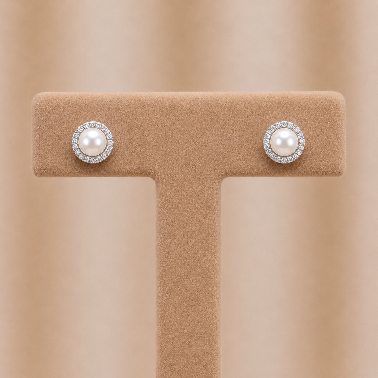 Pearl Diamond Halo Studs (June)