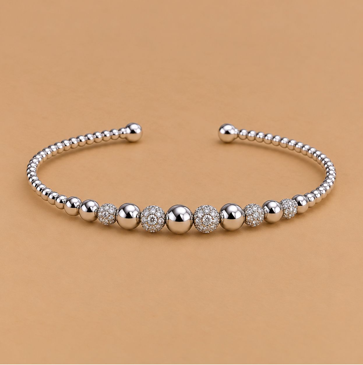 Bujukan Bead Cuff Bracelet with Pave Diamond Stations