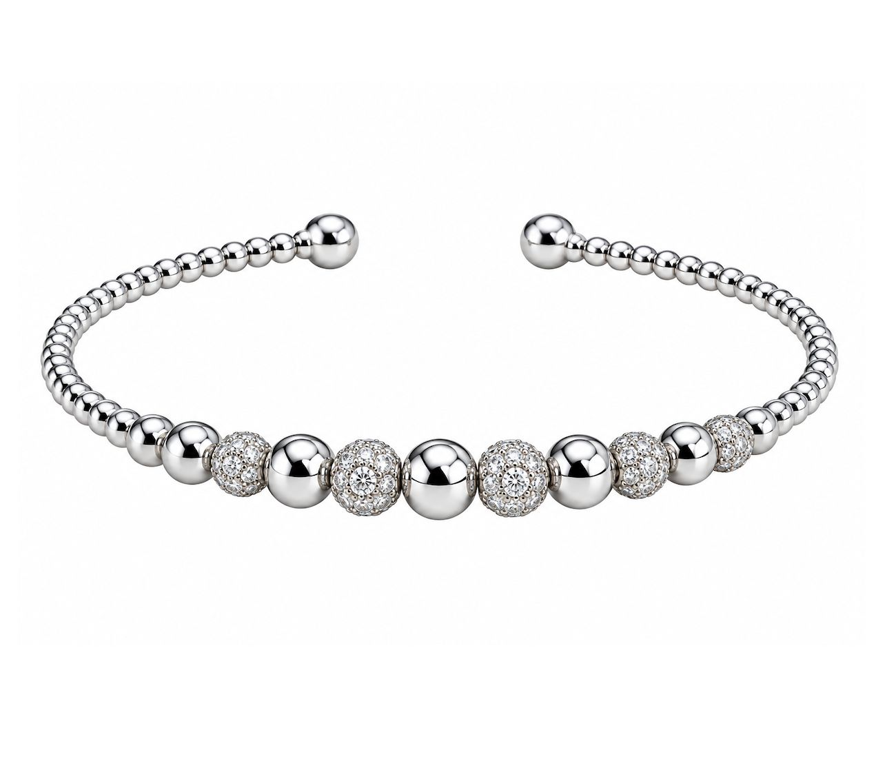 Bead Cuff Bracelet with Pave Diamond Stations-Bujukan
