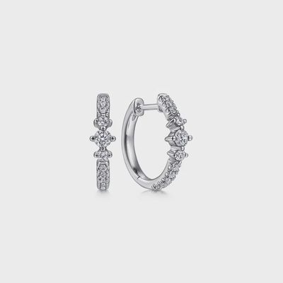 14K White Gold Diamond Huggie Earrings