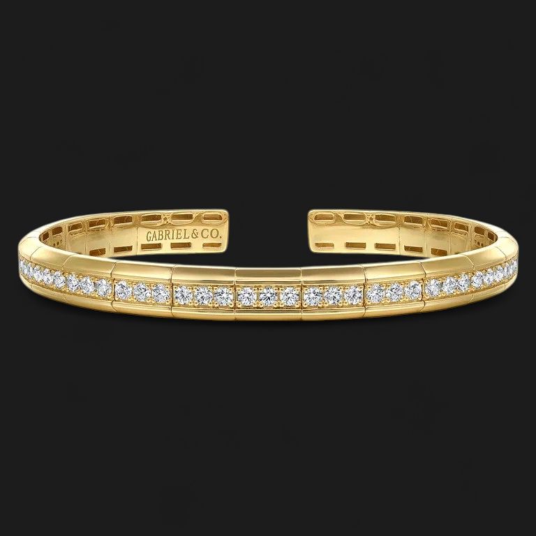 14K Yellow Gold Diamond Cuff Bangle