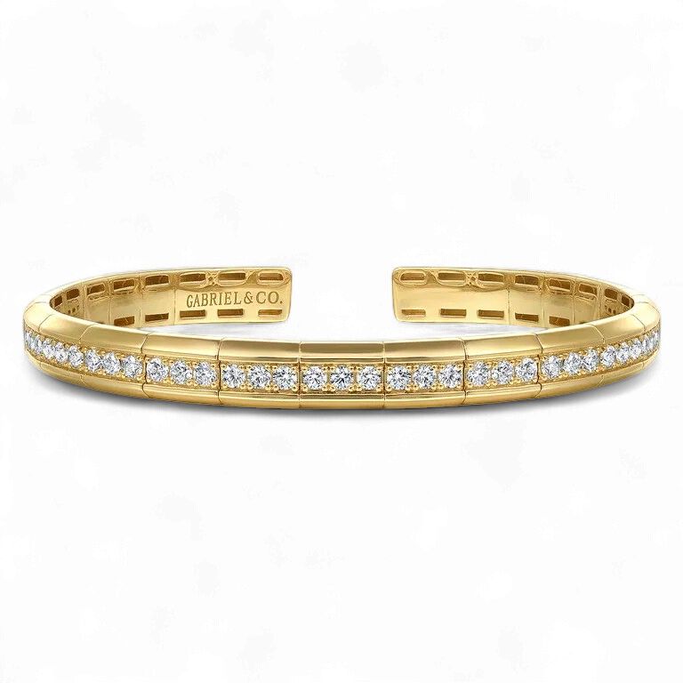 14K Yellow Gold Diamond Cuff Bangle