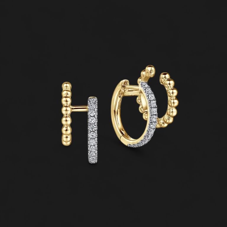 14K Yellow Gold Diamond Huggie Earrings Stuggies-Bujukan