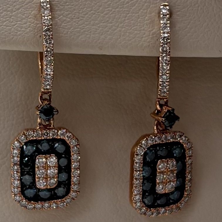 14KR Blue Diamond  (1.0tdw) Square Drop Earrings