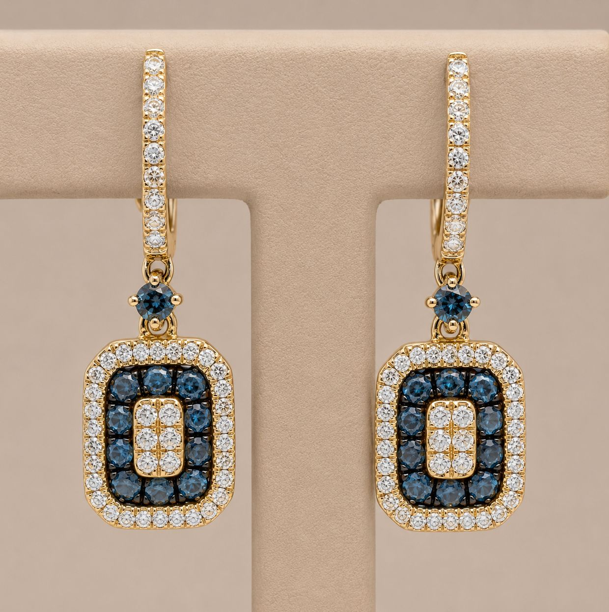 Blue Diamond  (1.0tdw) Square Rose Gold Drop Earrings