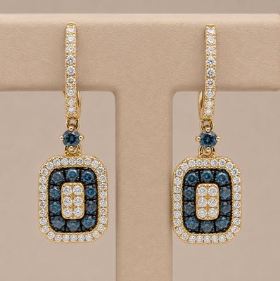 Blue Diamond  (1.0tdw) Square Rose Gold Drop Earrings