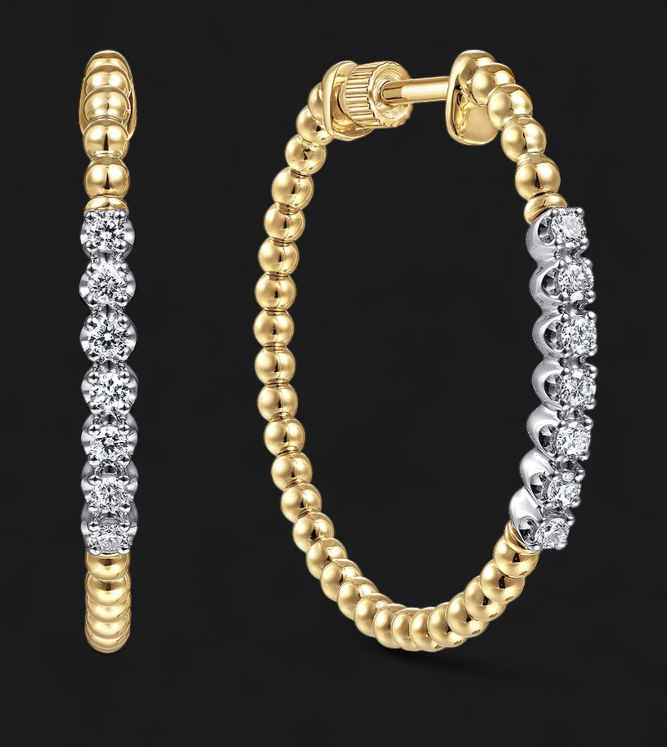 14K Yellow Gold Bujukan Diamond Hoop Earrings