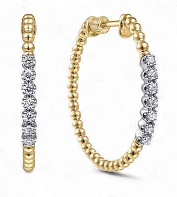 14K Yellow Gold Bujukan Diamond Hoop Earrings